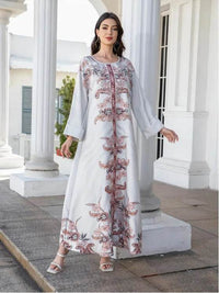 Elegant Floral Print Long Sleeve Abaya Dress