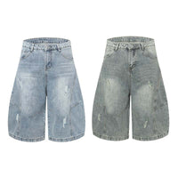 High-Street American-style Distressed Washed Short Denim Culottes
