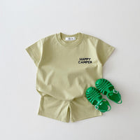 Children's Candy Color Cotton Casual T-shirt Short Suit