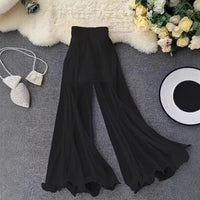 Ruffle-trimmed Fishtail Flared Pants Casual Long