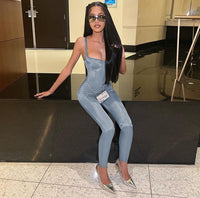 European And American Style Elegant Casual Glossy Jumpsuit For Women