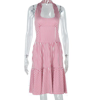 Fashionable And Simple Womens Solid-Color Printed Striped Dress