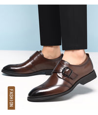 Casual Men's Buckle Color-changing Embroidered Leather Shoes