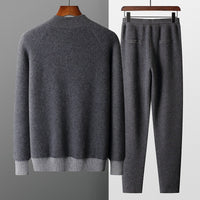 New Thickened Casual Sports Cashmere Men's Half Turtleneck Zipper Knitted Cardigan Suit