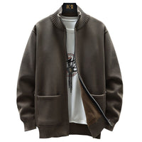 Autumn And Winter Leisure Fleece-lined Men's Cardigan Long Sleeve Youth Popularity Stand Collar Sweater