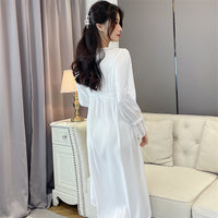 Women's Spring Autumn Lace V-Tie Satin Nightdress