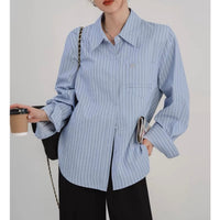 Blue Minimalist Preppy Shirt Women's Loose Slimming