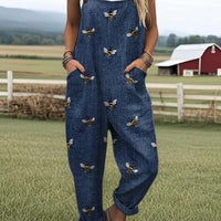 3D Digital Printing Women's Fashion Floral Jumpsuit With Pockets