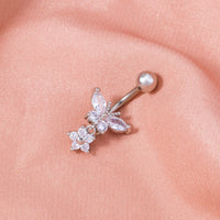 Cross-border hot-selling personality fashion trend micro-inlaid butterfly belly button nails creative zircon piercing belly button accessories women