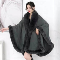 Artificial Rex Rabbit Wool Cape Shawl Women's Oversized Knit Woolen Cardigan Baggy Coat