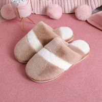 Winter Cotton Slippers Women Thicken Warm Rabbit Fur Indoor
