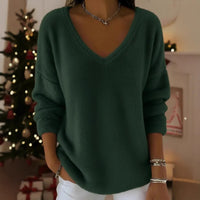 New Womens Plush Pullover With A Drop-shoulder V-neck And Long Sleeves