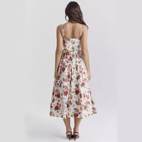 Spicy-style Floral Mid-length Dress With A Backless Halter Design