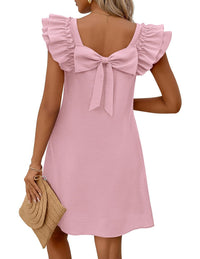 Fashionable Double-Layer Ruffle Sleeve Back-Bow Dress