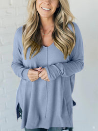 Women's Design Sewing Front Sweater Loose Knitwear Long Sleeve Top