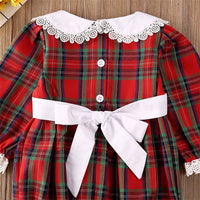 Round Neck Lace Long Sleeve Western Style Plaid Dress
