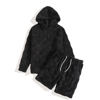 Men's Slim-fit Crew-neck Long-sleeve Shorts Plaid Two-piece Set