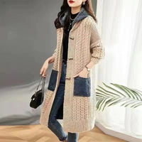 Spring And Autumn Cardigan Mid-length Loose Western Style Outer Wear Hooded Knitted Top