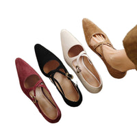 Womens Elegant Mid-heel Stiletto-pointed-toe Low-cut Mary Jane Shoes