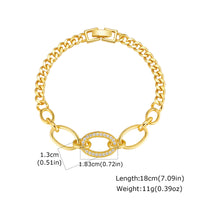 Zircon Micro-pave Copper Oval Ring Bracelet In Gold Color