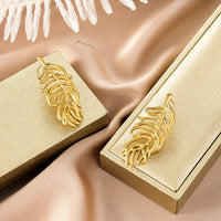 Oval Stainless Steel Earrings, Trendy Geometric Heart Texture, 18K Gold Plated Ear Studs, Titanium Steel