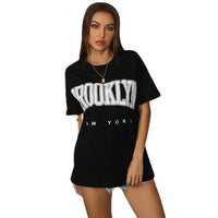 Women's Loose Round-Neck Sports Short-Sleeve Letter T-Shirt