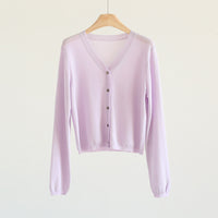 Spring And Summer V-neck Short Tencel Knitted Cardigan Pure Color All-matching
