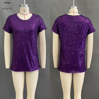 Women's Commuter Sequin Loose Crew Neck Short-Sleeve Top