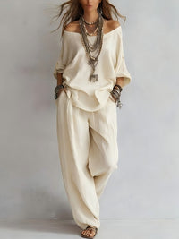 Women's Casual Loose Top And Wide-Leg Pants Set