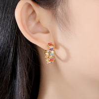Colorful Zircon Copper C-shaped Earrings With Zircon Inlays