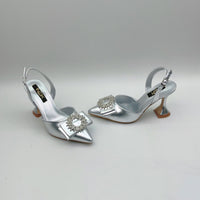 European And American Pointed Toe Rhinestone Closed Toe Strap High Heel Sandals