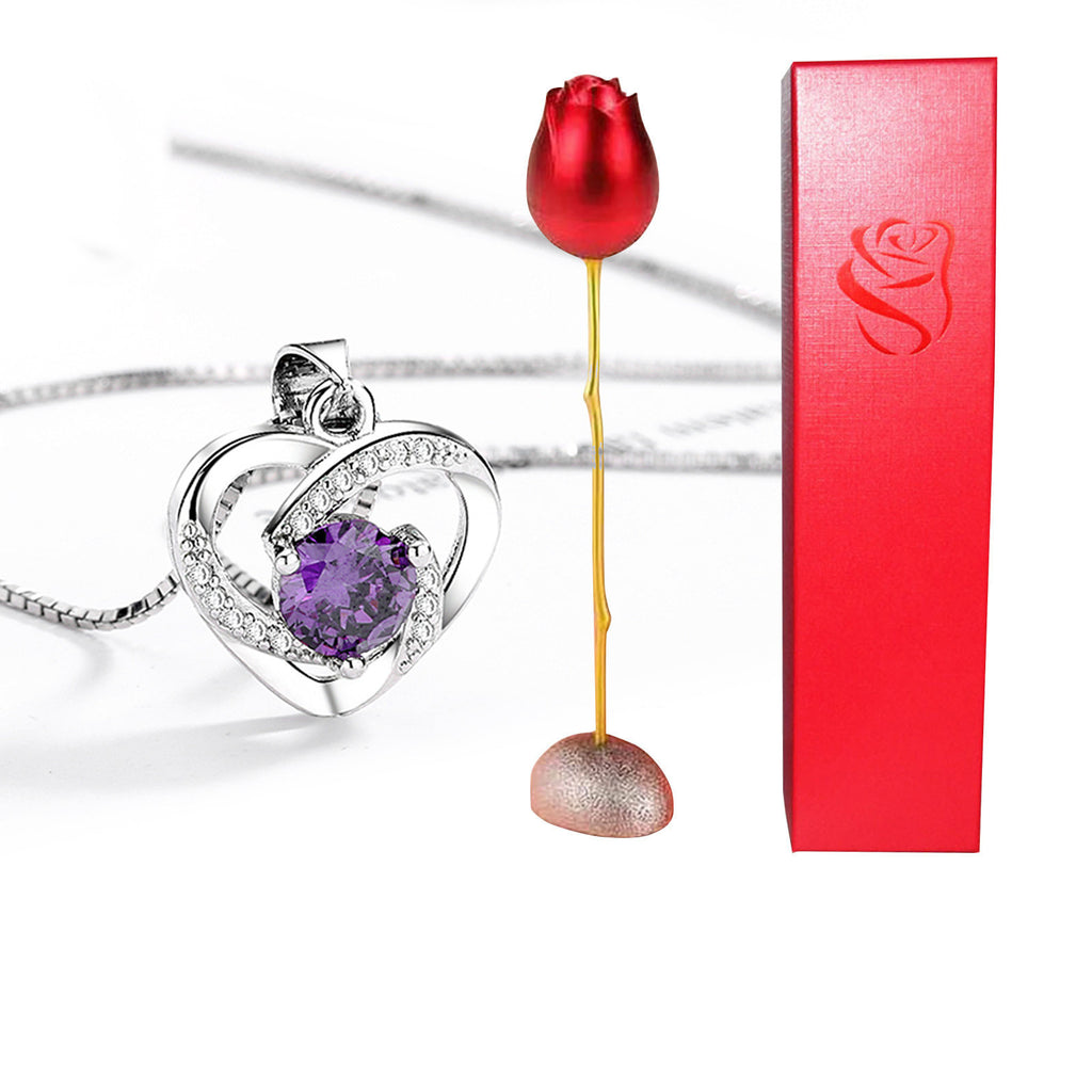 Heart-shaped Blue Purple Crystal Jeweled Pendant Jewelry Box