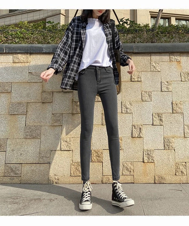 Hot Girl Skinny Jeans Women's Summer Thin Hong Kong Style Retro