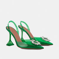 Sunflower Transparent Crystal Diamond Buckle Horseshoe Heel Pointed High Heels