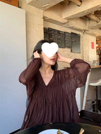 Women's Strapped Chiffon Top Lantern-Sleeve Shirt