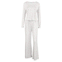 European And American Knitted Jacquard Hollow-out Printed Long-sleeve Pajama Set With Pants