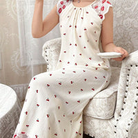 Cherry-print Lace-panelled Sleeveless Dress
