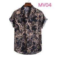 Cotton And Linen Ethnic Style Suit Collar Short Sleeve Shirt