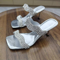 Water Diamond Straight Strap Slippers For Women, High Heels, Cool Slippers, Fashionable