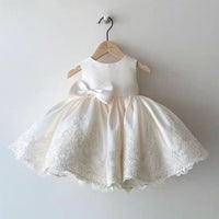 Pure Color Girls Dress Dress Long Bow Princess Dress