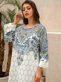 Yahua Floral Print Women's Abaya - Long Sleeved, Regular Style Dress