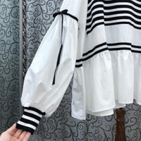 Striped Top Drawstring Long Sleeve Inner Wear Loose Shirt