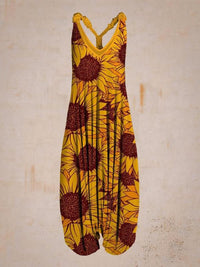 Abstract Printed Loose Plus Size Casual Suspender Jumpsuit