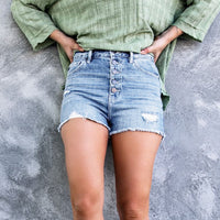 Stylish Breasted Shredded Stretch Jeans Shorts