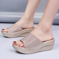 Casual Slip On Sequins Large Slippers For Women In Summer