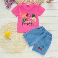 Summer New Girls Fruit Print Casual Short-sleeved T-shirt Two-piece Suit
