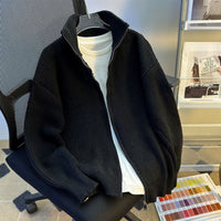 Mens Hip-Hop Retro Zip-Up Knitted Cardigan Warm Sweater