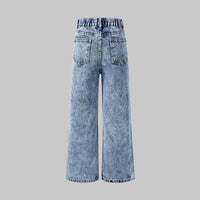 Snowflake Water Washed Hole Printed Wide-leg Jeans