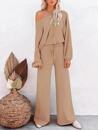 Casual Solid Color Long-sleeved Trousers Two-piece Set