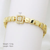Zircon-inlaid Copper Bangle Bracelet With 18K Gold Plating Square Design Versatile And Effortlessly Luxurious